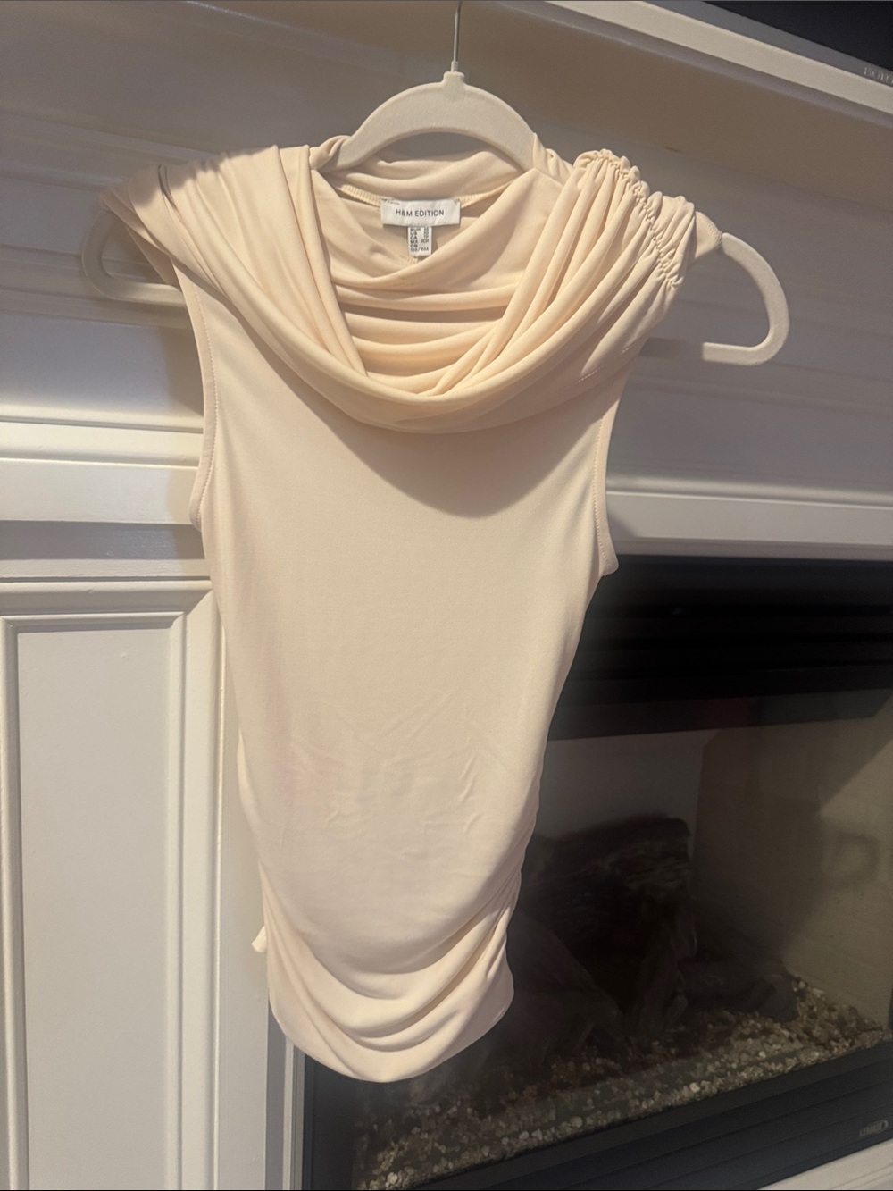 H&M Cream One-Shoulder Draped Midi Dress
